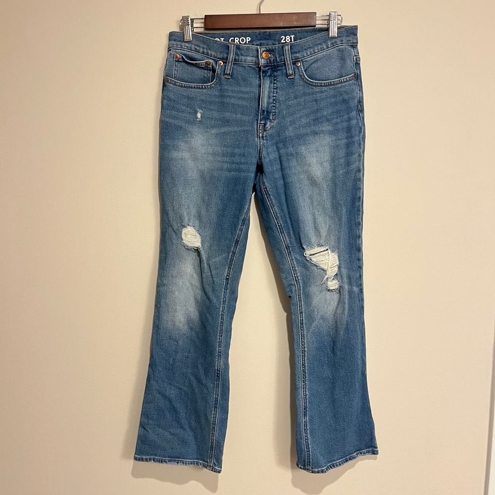 J. Crew Jeans Demi Boot‎ Crop Distressed Medium Wash Stretch 28T 28 Tall
